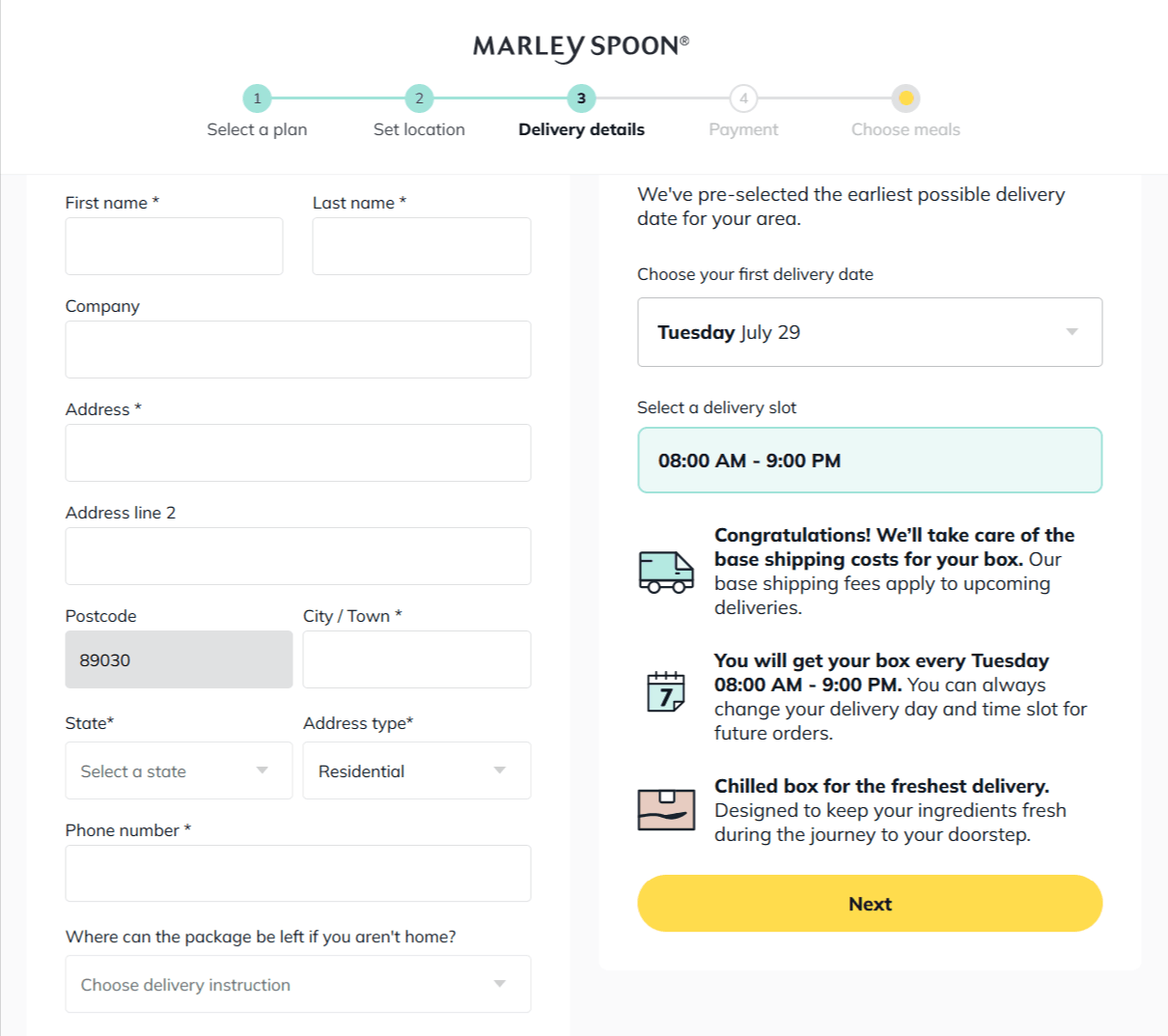 Marley Spoon checkout page
